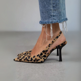 LUBA – ŠPIČ. LODIČKY, LEOPARD, SLINGBACK, KHAKI, PODP.