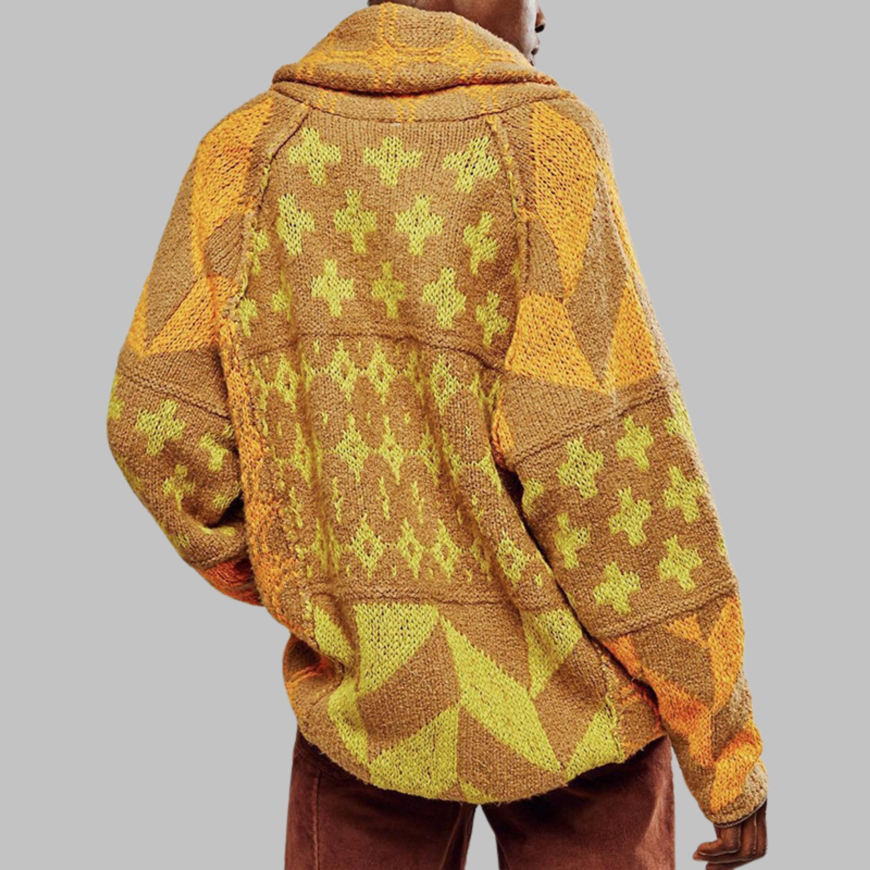 ESTERA | VINTAGE OVERSIZE CARDIGAN S GOMBÍKMI, DLOUHÝMI RUKÁVMI A KOŠEĽOVÝM GOLIEROM