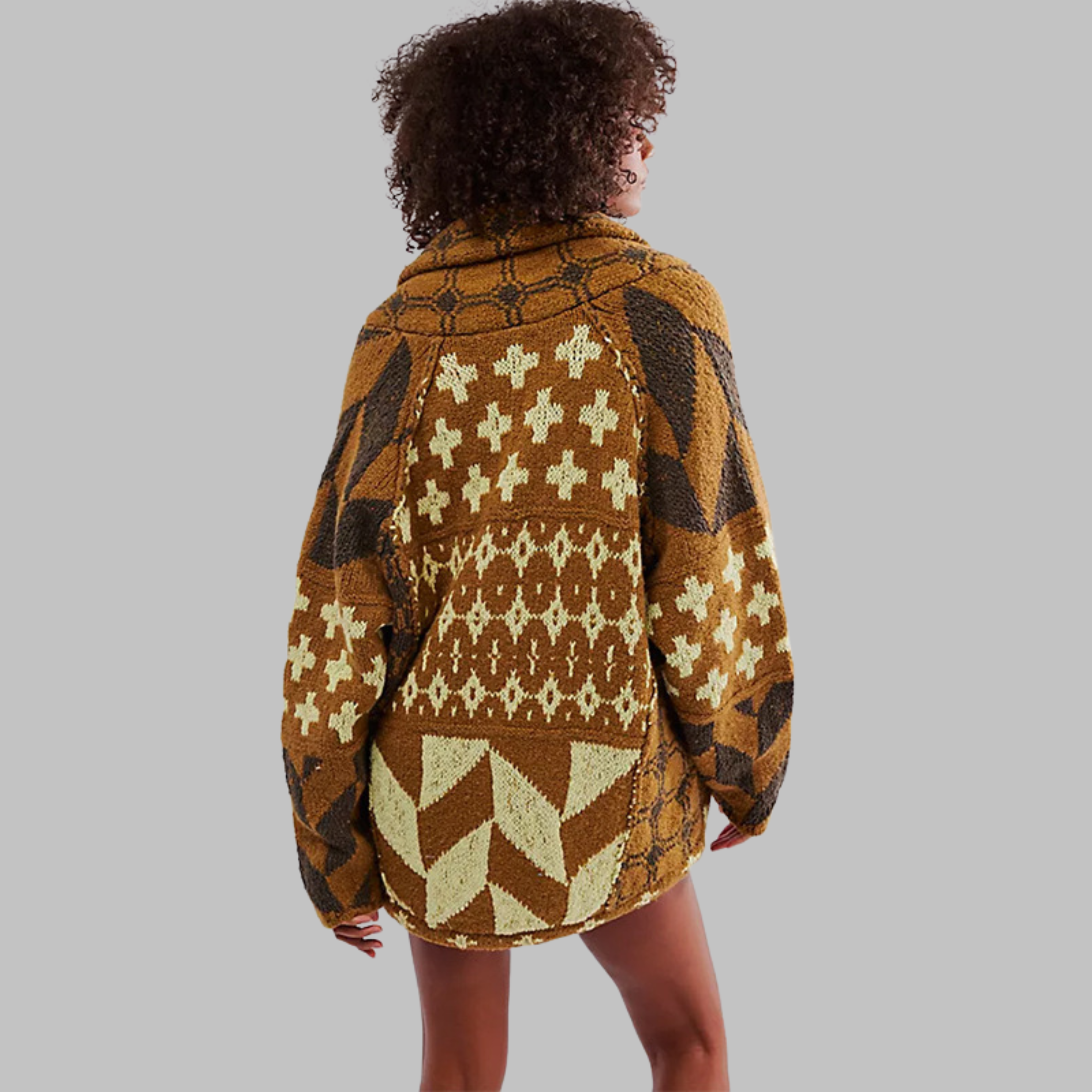 ESTERA | VINTAGE OVERSIZE CARDIGAN S GOMBÍKMI, DLOUHÝMI RUKÁVMI A KOŠEĽOVÝM GOLIEROM