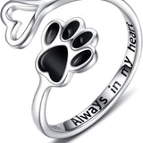 Strieborný prsteň s labkou a srdcom