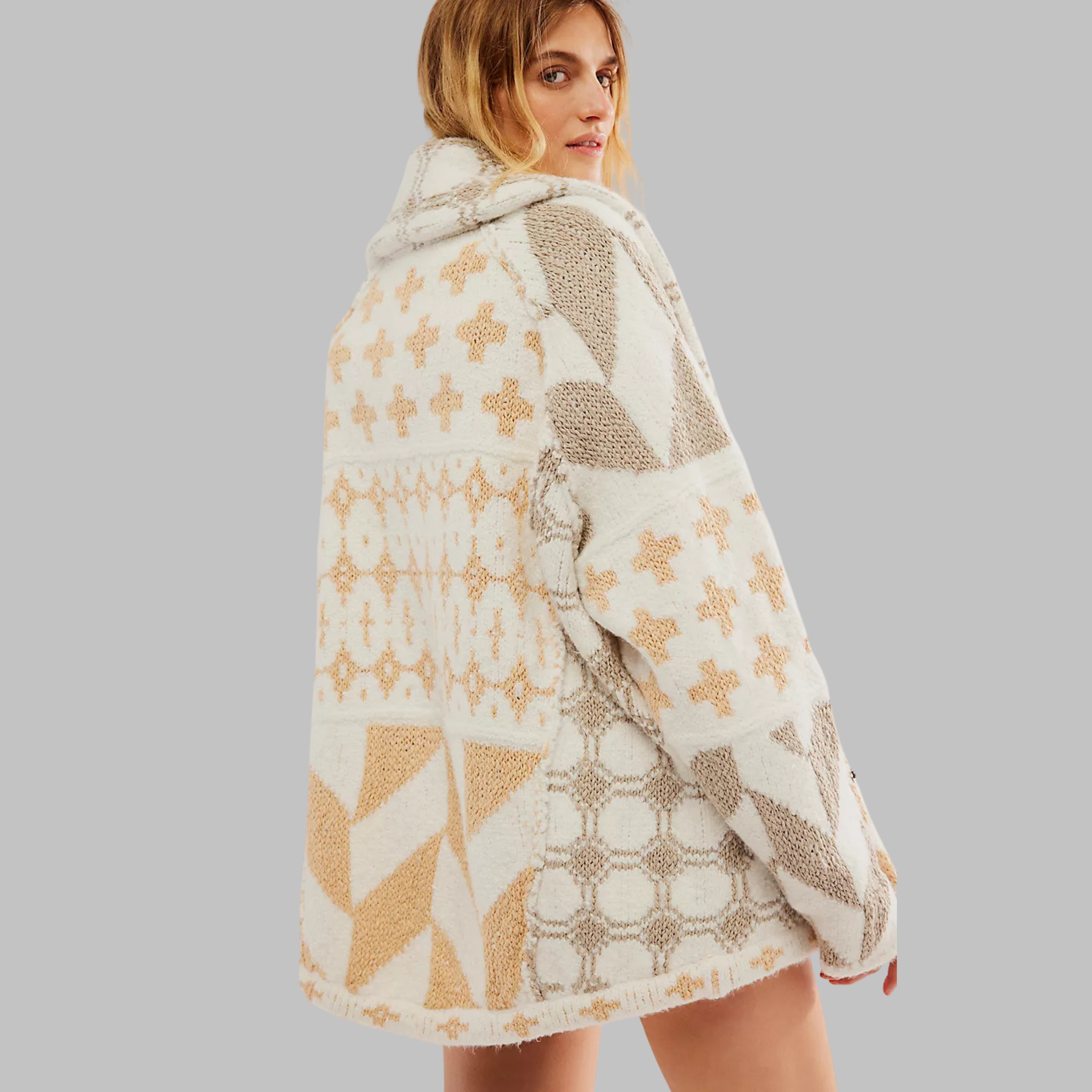 ESTERA | VINTAGE OVERSIZE CARDIGAN S GOMBÍKMI, DLOUHÝMI RUKÁVMI A KOŠEĽOVÝM GOLIEROM
