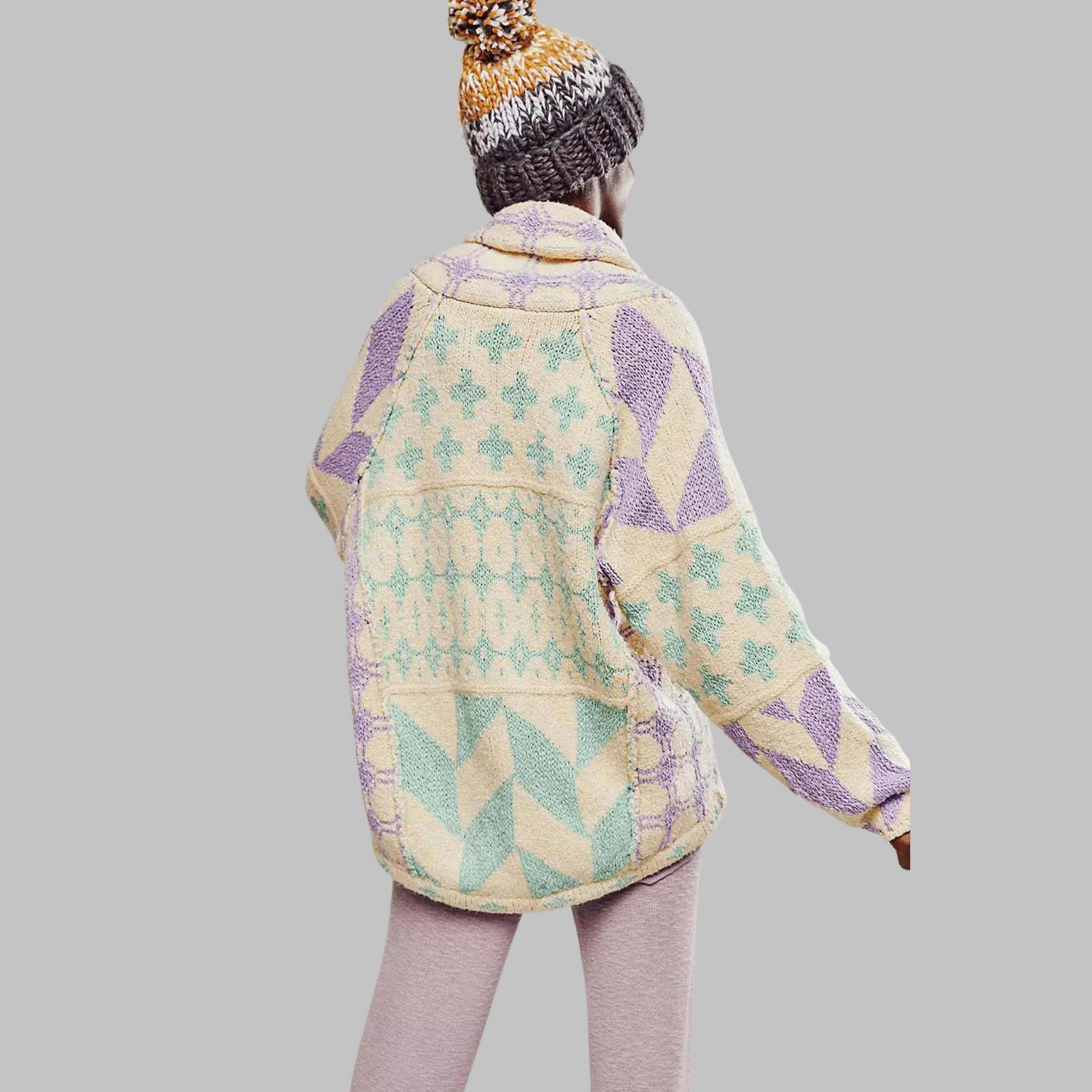 ESTERA | VINTAGE OVERSIZE CARDIGAN S GOMBÍKMI, DLOUHÝMI RUKÁVMI A KOŠEĽOVÝM GOLIEROM