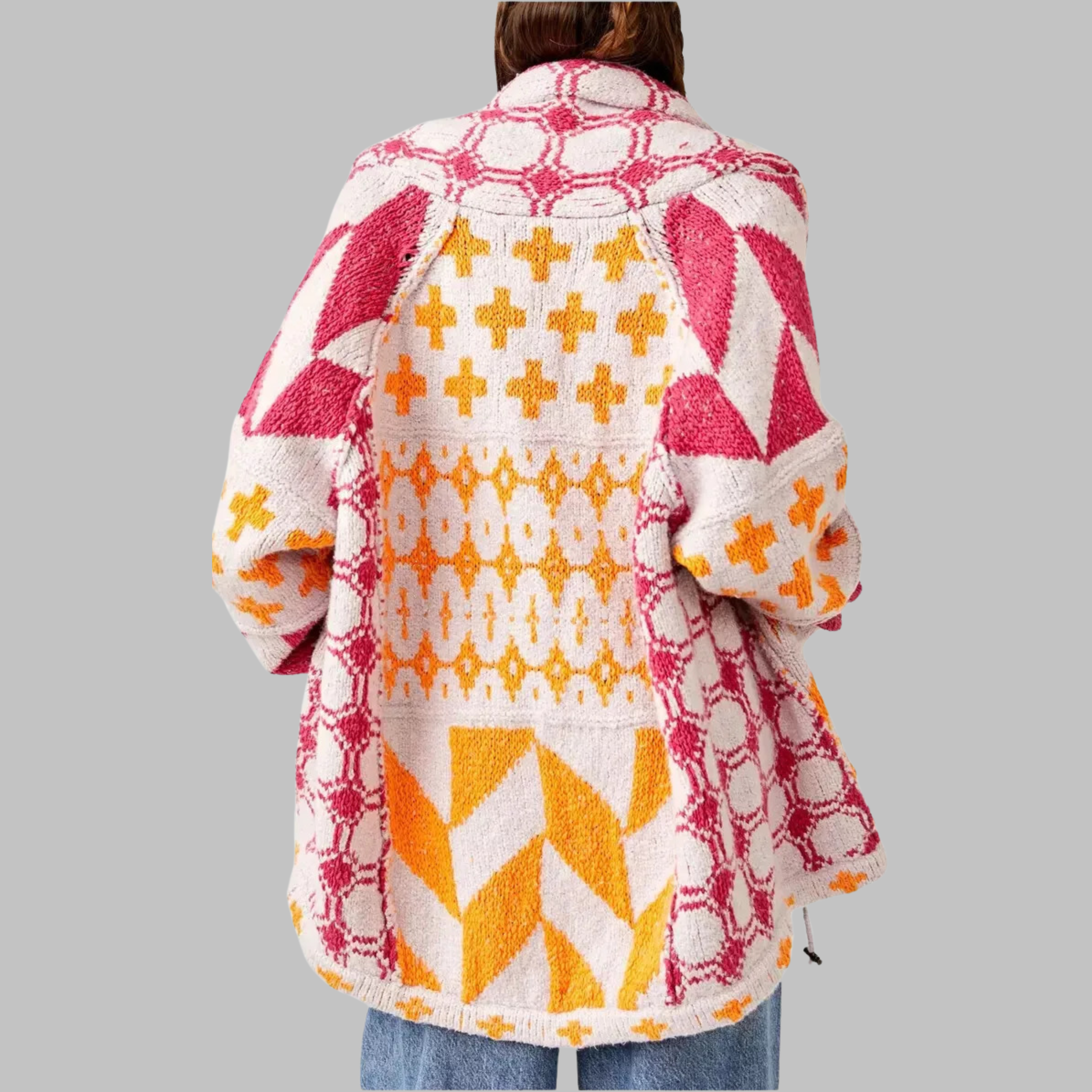 ESTERA | VINTAGE OVERSIZE CARDIGAN S GOMBÍKMI, DLOUHÝMI RUKÁVMI A KOŠEĽOVÝM GOLIEROM