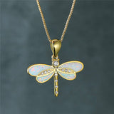 Náhrdelník vážka zo zlata s ópalom