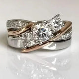 Vintage prsteň zo zlata a striebra so zirkóniou